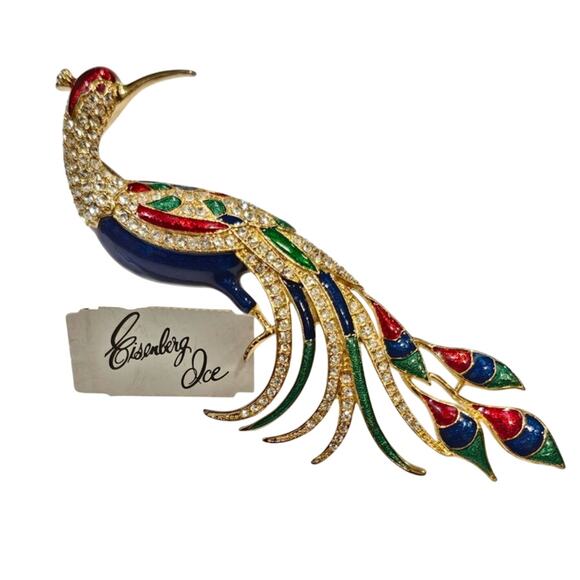💎 Vintage Eisenberg Ice Peacock Brooch - Rhinestone Enamel Pin NWT - Picture 1 of 5